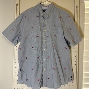 Chaps Button-Down Short Sleeve Shirt Men's Large Blue Crab Print Cotton Nautical